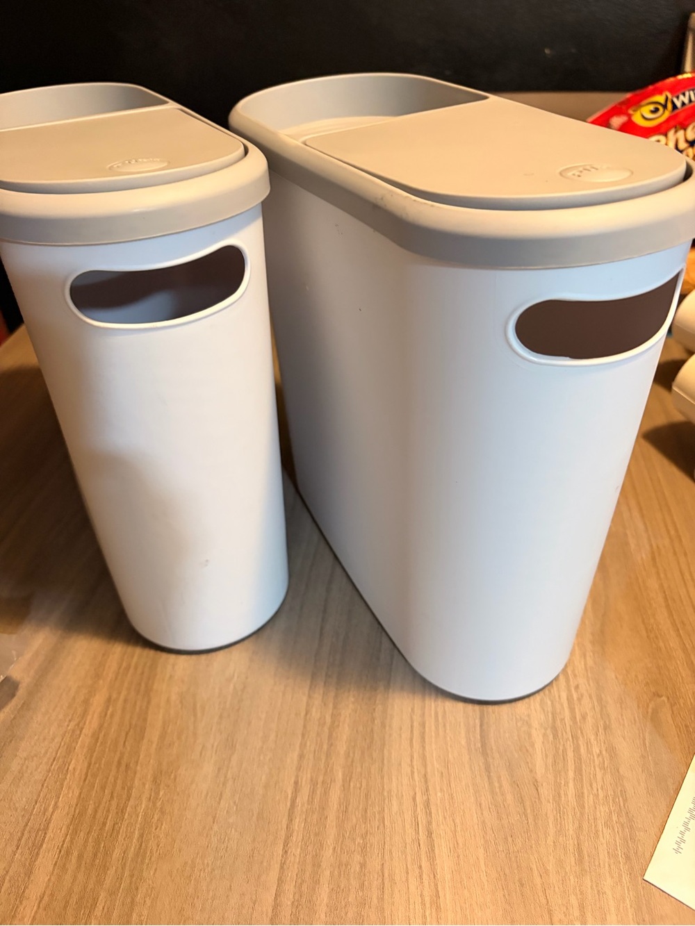 Minimalist White Kitchen Canisters with Gray Lids